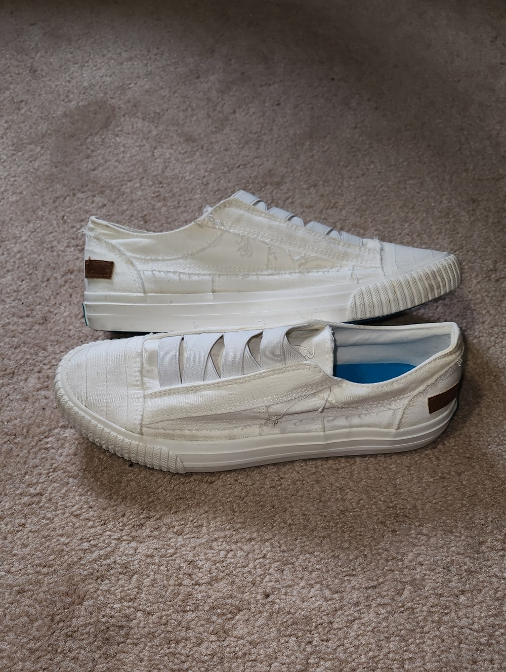 Casual White Slip-On Canvas Flats with Brown Heel Tab